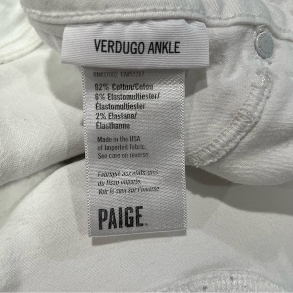 PAIGE White Verdugo Ankle Crop Mid Rise Women's Jean Denim Pants Stretch Casual - Picture 16 of 16